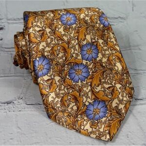 Silvio Fiorello Gold And Blue Floral Print Silk Tie